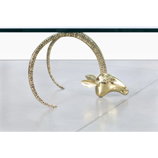 Metal Mid-Century Modern Brass Ibex Ram's Head Coffee Table Styled After Alain Chervet For Sale - Image 7 of 11