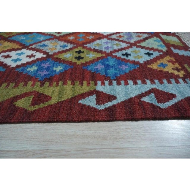 Contemporary 5x 8 Multicolor Flat Weave Wool Diamond Constellation Geometric Modern Carpet Rug For Sale - Image 3 of 7