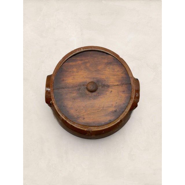 Ceramic Late 19th Century Antique French Brown Glazed Confit Pot With Wooden Lid For Sale - Image 7 of 9