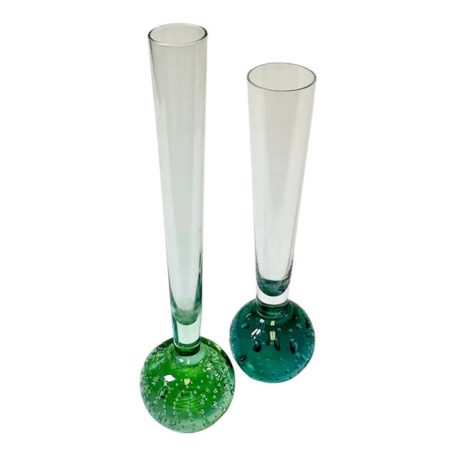Mid-Century Italian Boho Chic Hollywood Regency Controlled Bubble Bud Vases - Set of 2 For Sale