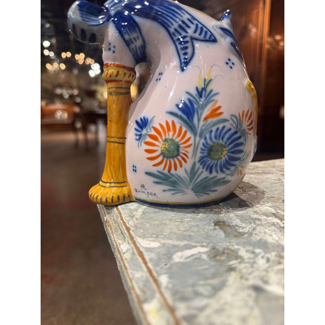 19th Century French Painted Faience Bagpipe Form Vase Signed Hr Quimper For Sale - Image 4 of 7