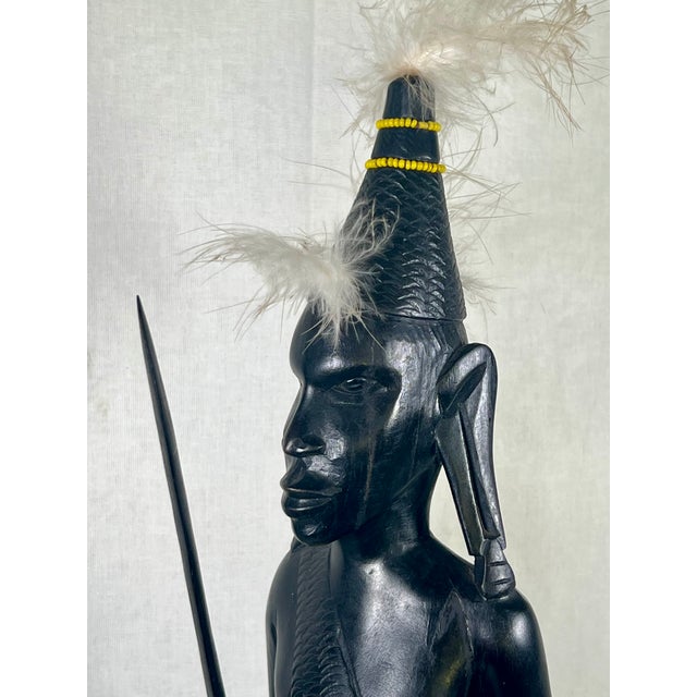Mid 20th Century Vintage Mid-Century East African Hand-Carved Ebony Wood Warrior Statue - 18.5" For Sale - Image 5 of 5