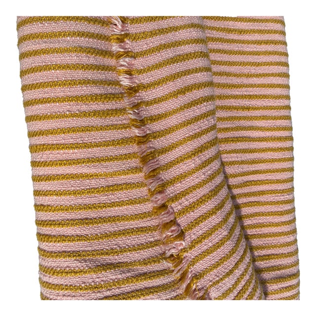 Single Curtain Panel of Pink and Chartreuse Stripes For Sale