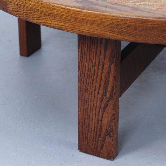 Large Brutalist Round Coffee Table with Tiles, 1970s For Sale - Image 4 of 10