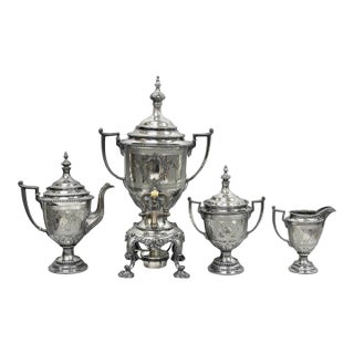 Antique Reed & Barton 1929 English Regency Silver Plated Samovar Tea Set - 4 PCS For Sale