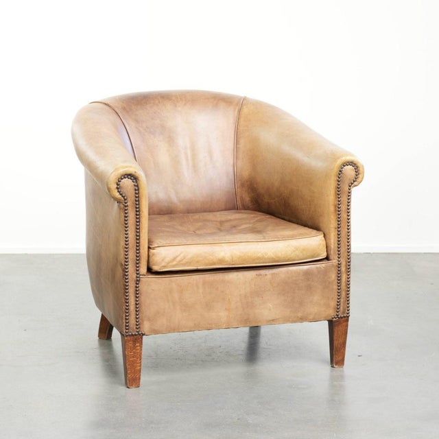 Vintage English-Style Cowhide Leather Club Armchair For Sale - Image 15 of 15