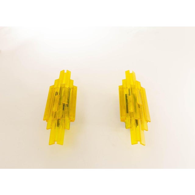 Yellow Acrylic Wall Lamps by Claus Bolby for Cebo Industri, 1960s, Set of 2 For Sale - Image 3 of 8