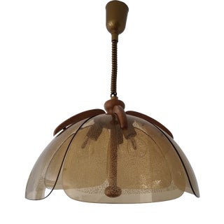 Mid-Century Modern Pendant Light in Wood and Glass by Hustadt Leuchten, Germany, 1970s For Sale