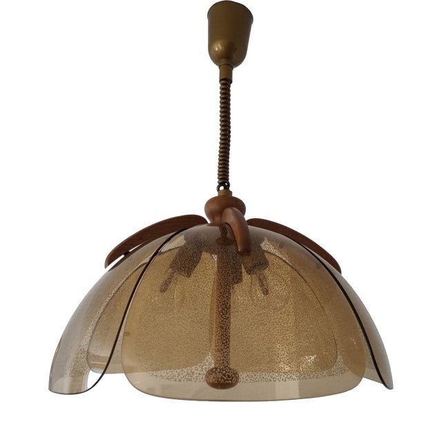 Mid-Century Modern Pendant Light in Wood and Glass by Hustadt Leuchten, Germany, 1970s For Sale