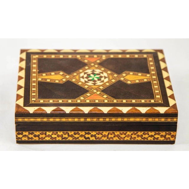 Mid 20th Century Moorish Spain Inlaid Marquetry Mosaic Box. Handcrafted great geometric one of a kind Moorish design....