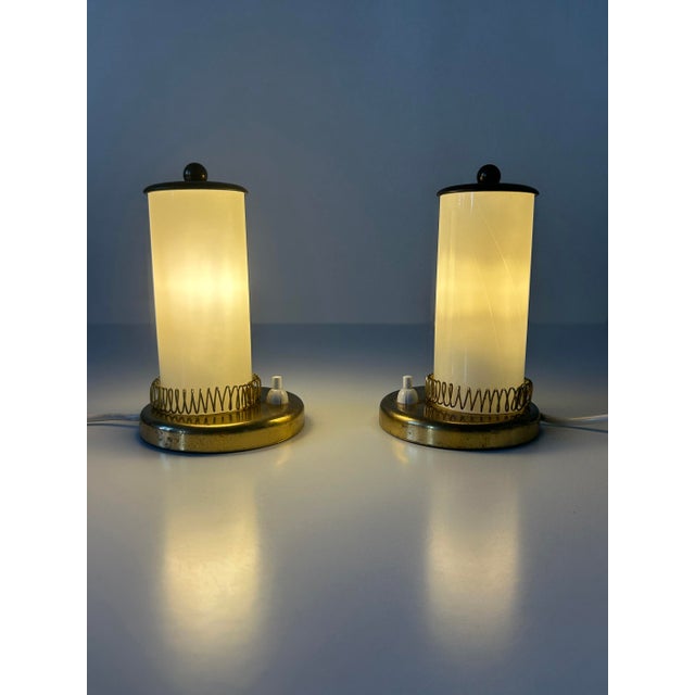 Mid-Century Modern Bedside Table Lamps in Opaline Glass and Brass, Germany, 1950s, Set of 2 For Sale - Image 9 of 18