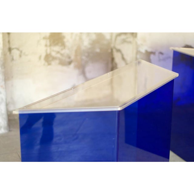 Blue International Acrylic Glass Reception Display Stands, 1980, Set of 2 For Sale - Image 14 of 18
