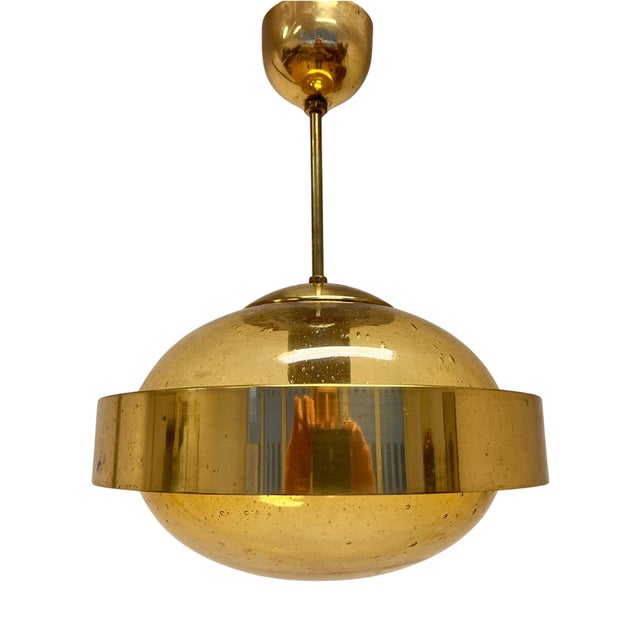 Mid-Century Space Age Brass and Glass UFO Pendant from Kamenicky Senov, 1970s For Sale