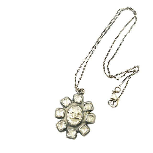 Chanel Silver Crystal Ball CC Dangle Piercing Earrings For Sale