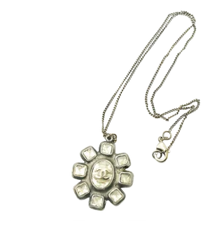 Chanel Silver Crystal Ball CC Dangle Piercing Earrings