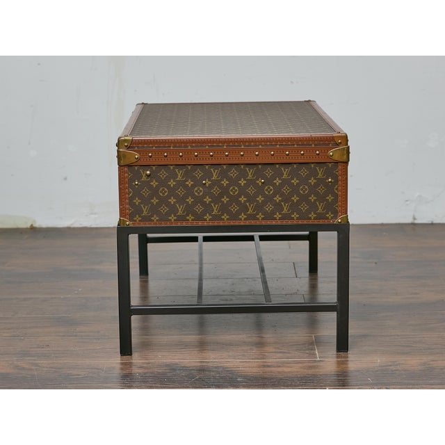 Louis Vuitton Vintage Trunk Made into Coffee Table on Custom Base For Sale In Atlanta - Image 6 of 12