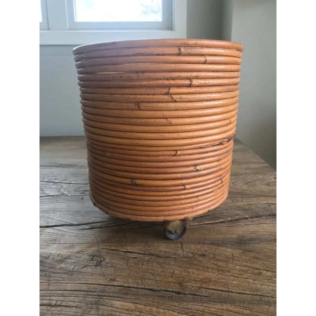 1970s Vintage Mid-Century Crespi Style Pencil Reed Rattan Bamboo Planter Italian For Sale - Image 4 of 12