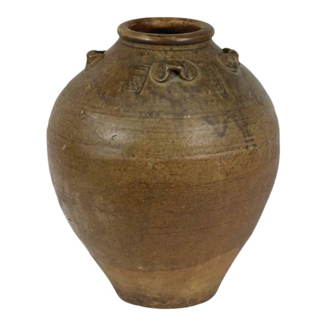 Antique Archaistic Thai Earthenware Storage Vessel For Sale