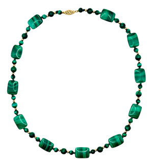 Vintage Malachite and 14k Gold Bead Necklace, 1990s