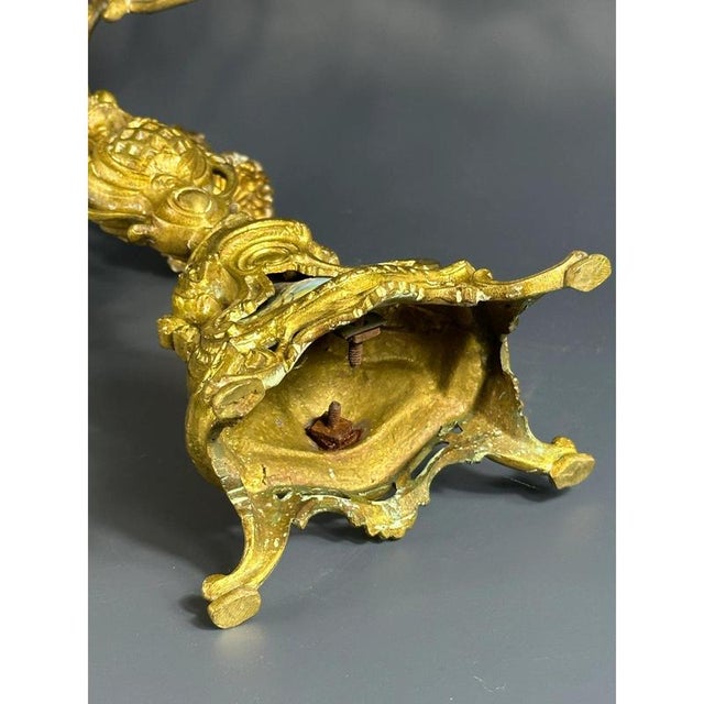 Metal Brass 5-Light Candelabra with Hand-Painted Ceramic Inserts by Luigi Beccarelli, Italy, 19th Century For Sale - Image 7 of 8