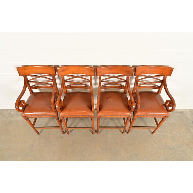 Late 20th Century Baker Furniture English Regency Carved Walnut Bar Stools, Set of Four For Sale - Image 5 of 15
