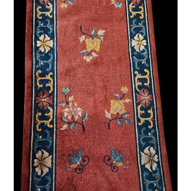 Early 20th Century 1920s Red Floral Antique Chinese Art Deco Rug 2' 6" X 8' 10" Handknotted Wool Carpet For Sale - Image 5 of 5