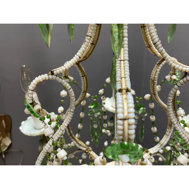 Opaline Glass Beaded Chandelier in Pastel Blue and Green Crystal Drops, 1950s For Sale - Image 4 of 15