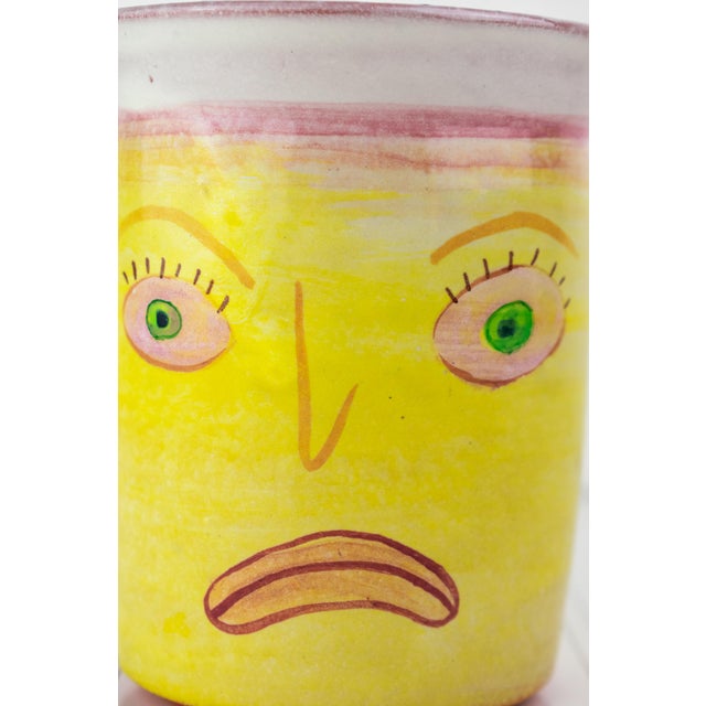 Canary Yellow Listed Artist Amy Sabrina 1999 Postmodern Pottery Vase — Happy \ Sad Vessel For Sale - Image 8 of 11