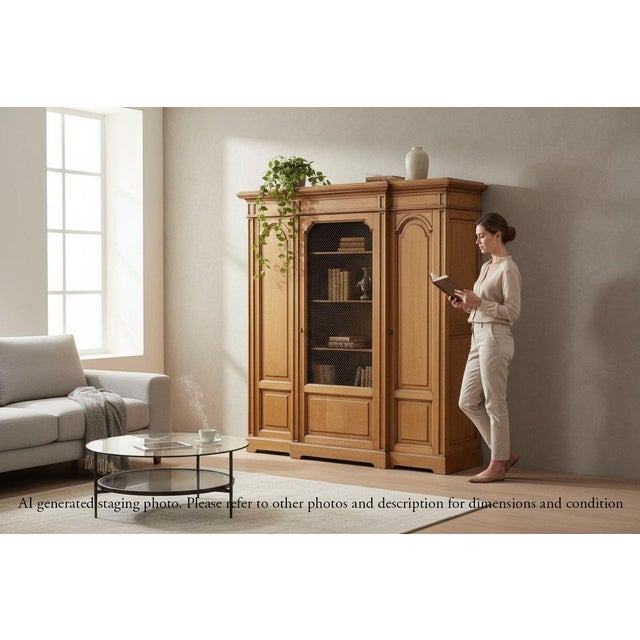 Antique c.1920 large light oak housekeeper’s display shelves / bookcase / cupboard a superb early 20th-century light oak...