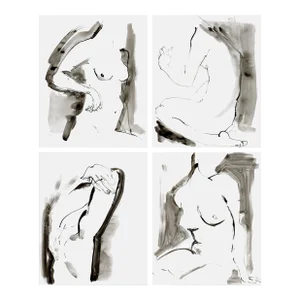 "Nude Study" Original Set of Four Ink Drawings by Yuki Osada