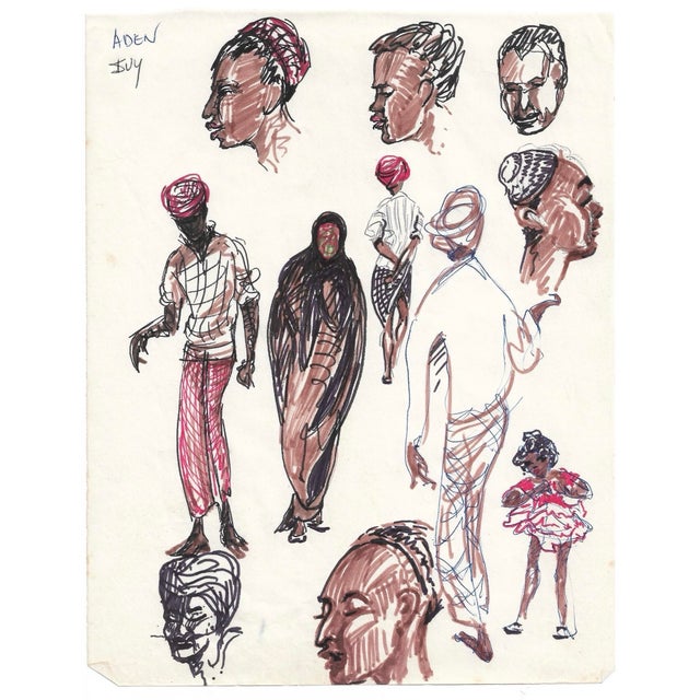 Drawing by English artist Ivy Attwell (1895-1985). Attwell traveled extensively all over the world and recorded her...