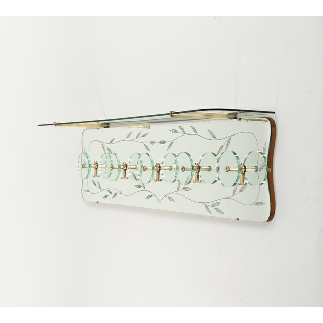 Midcentury Coat Rack Shelf in Brass and Glass from Cristal Art, 1950s For Sale - Image 14 of 18