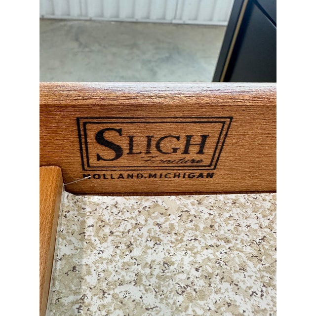 Vintage Sligh Furniture Black Lacquer Campaign Desk With Gold-Tooled Leather Top & Faux Bamboo Base For Sale - Image 11 of 15