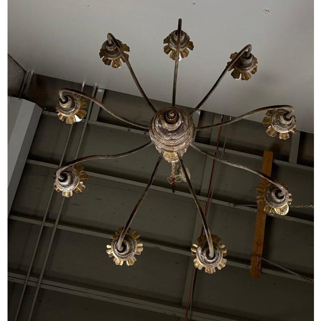 Antique Italian Giltwood and Iron Six-Light Chandelier For Sale - Image 11 of 11