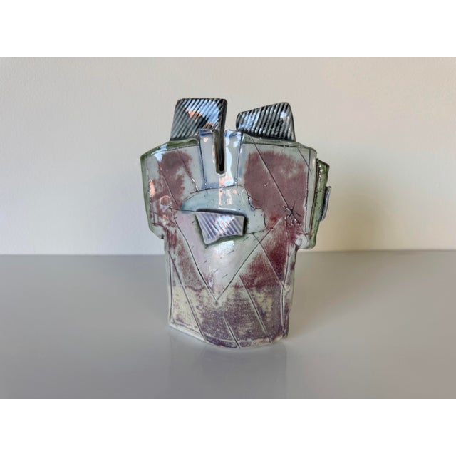 1980’s Vintage Handmade Abstract Design Art Ceramic Vase , Unsigned For Sale - Image 11 of 12