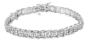 .925 Sterling Silver 2.0 Cttw Diamond Fan-Shaped Fancy Chevron Link Tennis Bracelet (I-J Color, I3 Clarity) - 7"