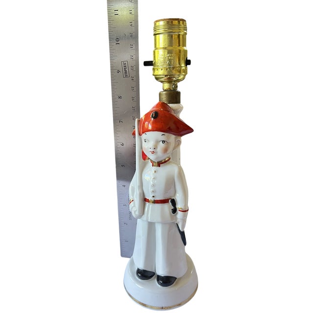 Ceramic Vintage German Porcelain Figural Lamp – Child Soldier With Rifle, Table Lamp N the Style of Hertwig & Co. For Sale - Image 7 of 11