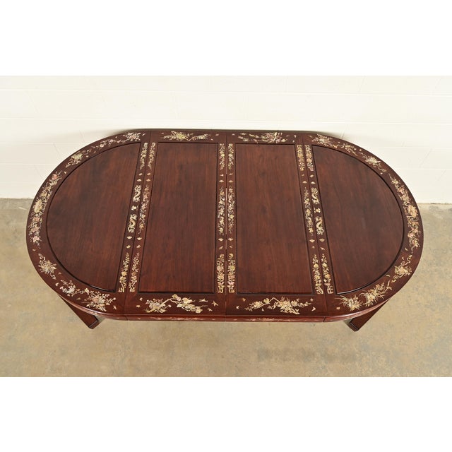 Late 19th Century Antique Chinese Carved Rosewood Extension Dining Table With Mother of Pearl Inlay, Circa 1890s For Sale - Image 5 of 16