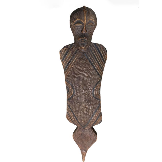 1950s Huge Vintage African Songye Kifwebe Wooden Shield W/Mask 66" H For Sale - Image 5 of 7