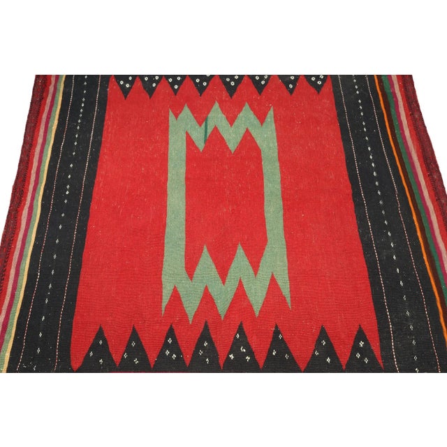 Tribal Vintage Sofreh Persian Kilim in Red With Teal and Black Pattern - by Rug & Kilim For Sale - Image 3 of 7