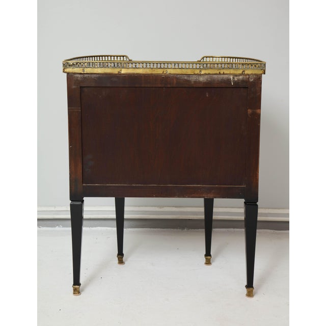 Pair of Ebonized French Marble-Top Petite Commodes With Brass Gallery For Sale - Image 12 of 13