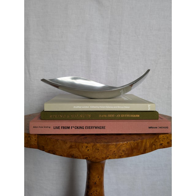 A vintage mid century modernist brushed silver chrome vide poche catch all display dish. This futuristic angular design...