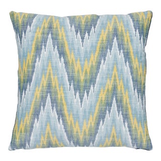 Contemporary Schumacher Ibiza Flamestitch Pool Cotton Linen Pillow - 20ʺW × 20"H For Sale