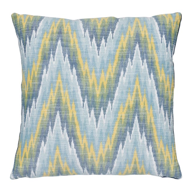 Contemporary Schumacher Ibiza Flamestitch Pool Cotton Linen Pillow - 20ʺW × 20"H For Sale