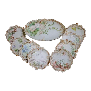 Viennese Porcelain China Serving Bowl & 8 Plates - Leonard Vienna Austria
