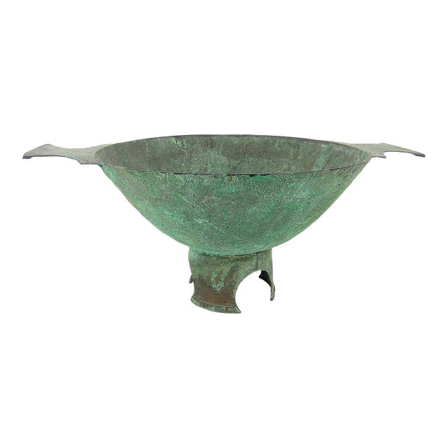 Marie Zimmermann Large Quaich Form Bowl With Encrusted Green Verdigris Patina For Sale