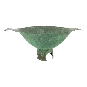 Marie Zimmermann Large Quaich Form Bowl With Encrusted Green Verdigris Patina