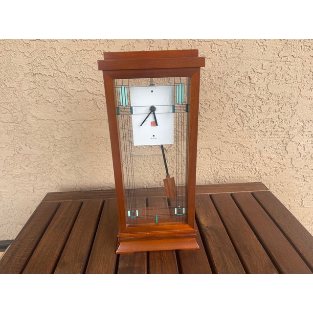 Mid-Century Modern Mission Style Bulova Frank Lloyd Wright Willits Mantel Clock For Sale - Image 3 of 4