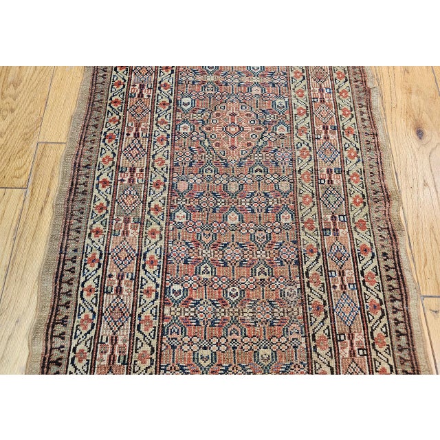 Antique Serab Camel Hair Runner Rug, Hand-Knotted Wool, Allover Geometric Pattern, Red & Green, 3x12 For Sale - Image 15 of 18