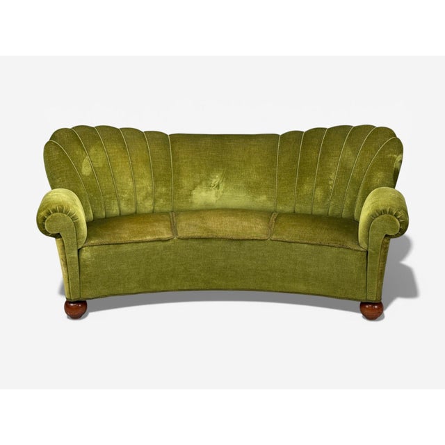 Swedish Modern, Sofa, Green Velvet, Elm, Sweden, 1940s For Sale - Image 4 of 11